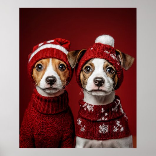Twee kerst Puppies Poster (Voorkant)