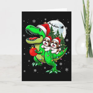 Twee kerst-Shih Tzus die op T-rex rendierliefhebbe Kaart