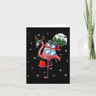 Twee kerst sneeuwpoppen rijden flamingo rendier zo kaart