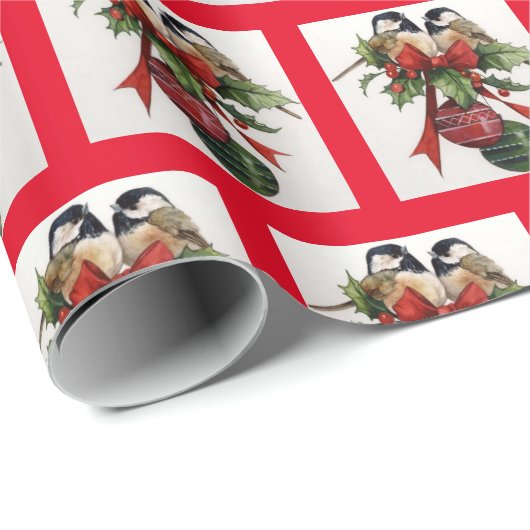 Twee kerstachvogels en Ornamenten Cadeaupapier (Rol Hoek)