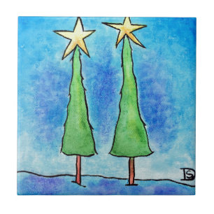 Twee kerstbomen tegeltje