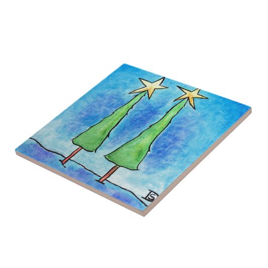 Twee kerstbomen tegeltje (Zijkant)