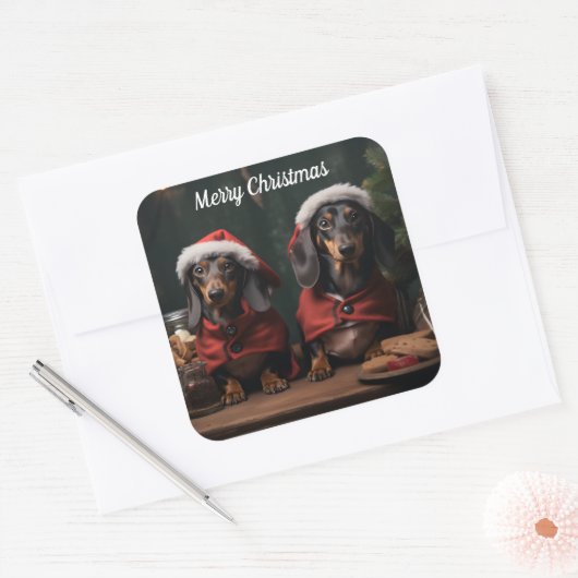 Twee kerstboompjes vierkante sticker (Envelop)