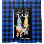 Twee kerstgnomen Blauw en Zwarte Buffalo-spelden Douchegordijn (Voorkant)