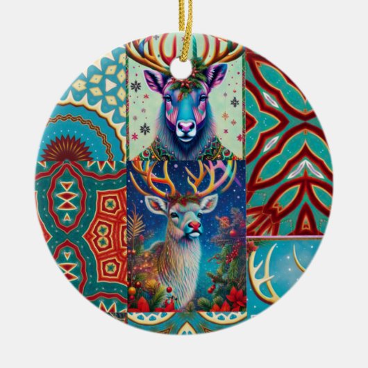 TWEE KERSTHERTEN KERAMISCH ORNAMENT (Voorkant)