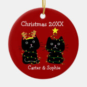 Twee kerstlampjes met kerstverlichting Aangepaste  Keramisch Ornament (Voorkant)