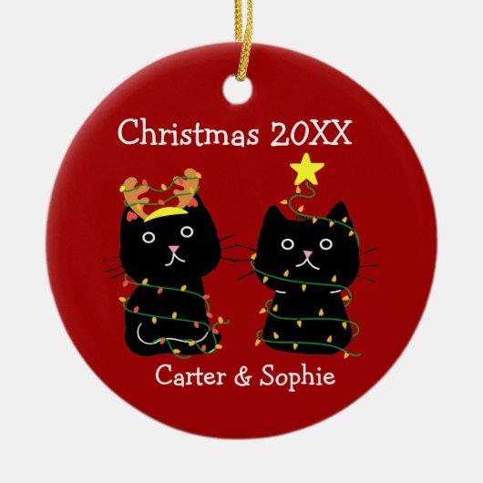 Twee kerstlampjes met kerstverlichting Aangepaste  Keramisch Ornament (Voorkant)