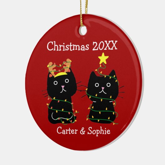 Twee kerstlampjes met kerstverlichting Aangepaste  Keramisch Ornament (Links)