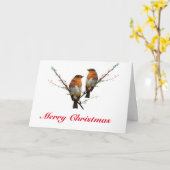 Twee kerstRobins Kaart (Gele Bloem)
