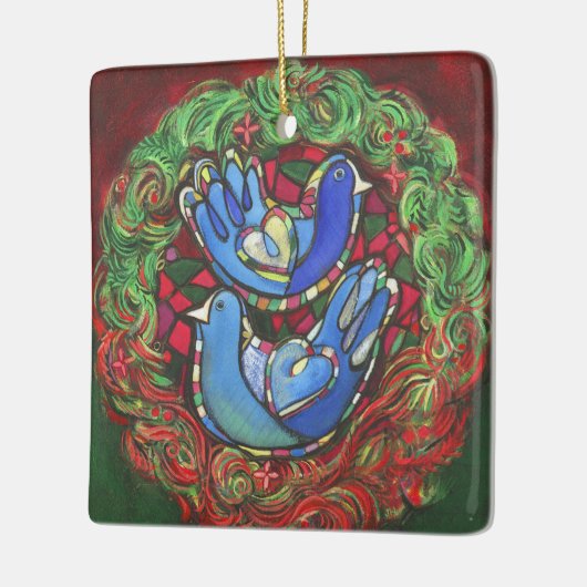 Twee kerstversiering met schildpad keramisch ornament (Links)