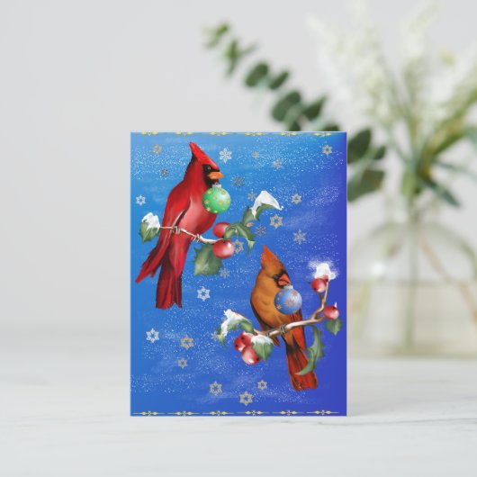 Twee kerstvogels Briefkaart (Staand voorkant)