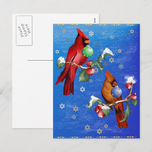 Twee kerstvogels Briefkaart (Voorkant / Achterkant)