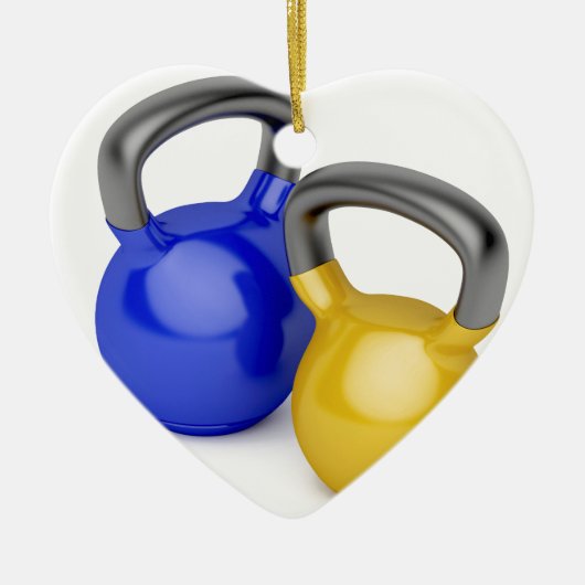Twee kettlebels keramisch ornament (Voorkant)