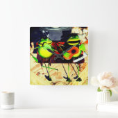 Twee kikkers spelen banjo vierkante klok (Huis)