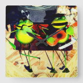 Twee kikkers spelen banjo vierkante klok (Voorkant)