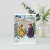 Twee kinder en kerstbomen onder de muren briefkaart (Staand voorkant)