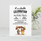 Twee Kinder Oosterse Oost-Azië Dubbele Verjaardag Kaart (Staand voorkant)