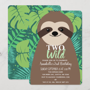Twee Kinder Wilde Cute Sloth Tweede verjaardag Kaart
