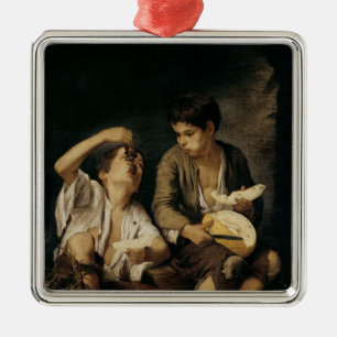 Twee kinderen die een meloen en druiven eten, 1645 metalen ornament