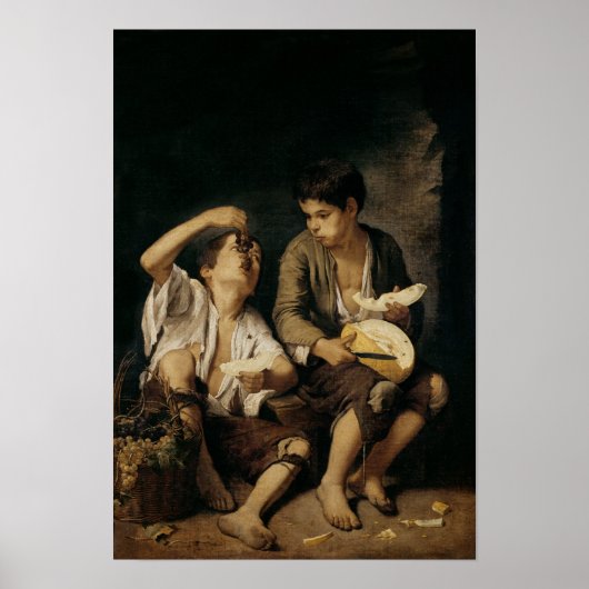Twee kinderen die een meloen en druiven eten, 1645 poster (Voorkant)