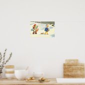Twee kinderen en een hond in de sneeuw poster (Keuken)