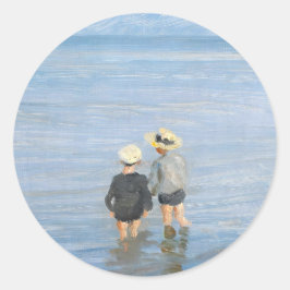 Twee kinderen peddelen bij Skagen Beach, PS Kroyer Ronde Sticker