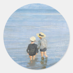 Twee kinderen peddelen bij Skagen Beach, PS Kroyer Ronde Sticker