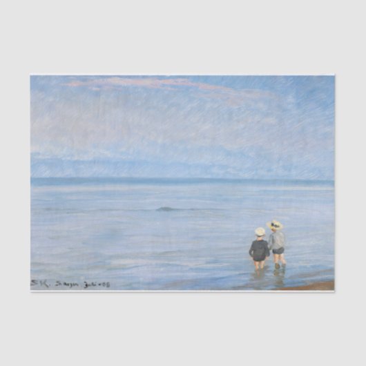 Twee kinderen peddelen bij Skagen Beach, PS Kroyer Tissuepapier (Voorkant)