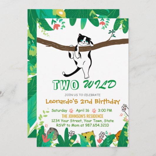 Twee Kinderen van Wild Kitty Cat Greenery, tweede  Kaart (Voorkant / Achterkant)