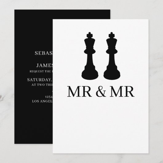 Twee Kings Chess Pineersels Gay Wedding Aankondiging (Voorkant / Achterkant)