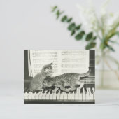 Twee kitten op pianokaart (B&W) Briefkaart (Staand voorkant)