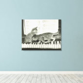 Twee kitten op pianokaart (B&W) Canvas Afdruk (Insitu (Houten vloer))