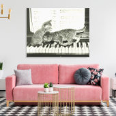 Twee kitten op pianokaart (B&W) Canvas Afdruk (Insitu (Woonkamer))