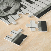 Twee kitten op pianokaart (B&W) Legpuzzel (Zijkant)