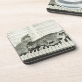 Twee kitten op pianokaart (B&W) Onderzetter (Linkerzijde)