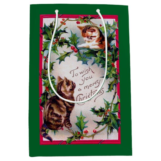 Twee Kittens en KerstHolly Medium Cadeauzakje (Voorkant)