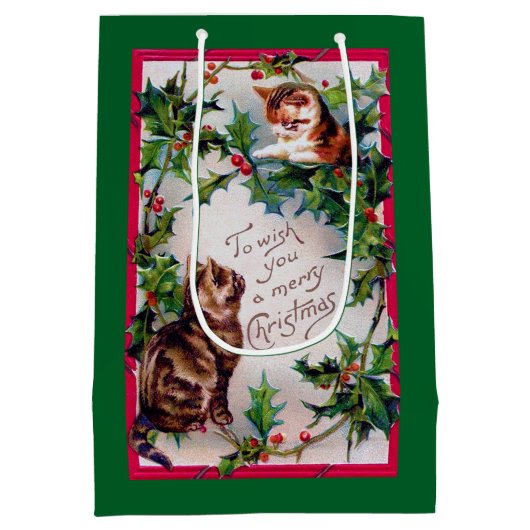Twee Kittens en KerstHolly Medium Cadeauzakje (Achterkant)