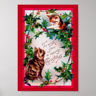 Twee Kittens en KerstHolly Poster