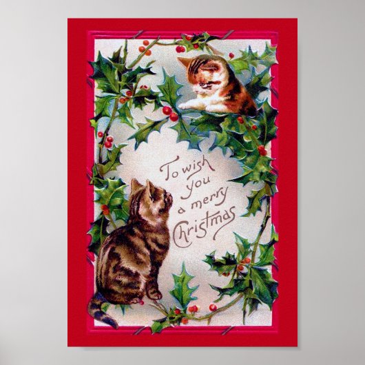 Twee Kittens en KerstHolly Poster (Voorkant)