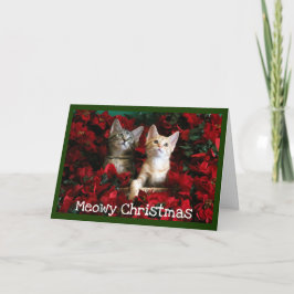 Twee Kittens en Poinsettia's Feestdagen Kaart