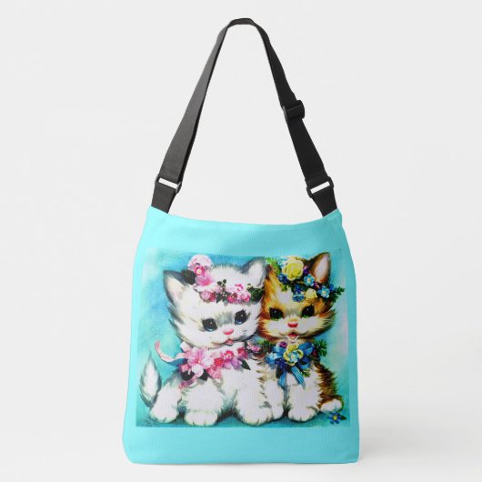 twee kittens en veel bloemen crossbody tas (Voorkant)
