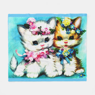 twee kittens en veel bloemen fleece deken