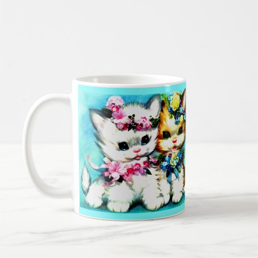 twee kittens en veel bloemen koffiemok (Links)