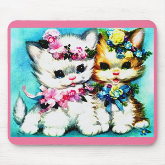 twee kittens en veel bloemen muismat (Voorkant)