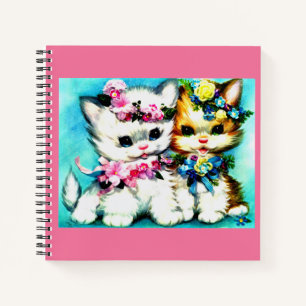 twee kittens en veel bloemen notitieboek