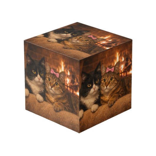 Twee Kittens in een Kartonnen Doos Aangepaste Foto Kubus (Voorkant hoekig)