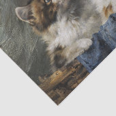 Twee Kittens in een mandje met blauwe kleren Tissuepapier (Detail)