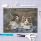 Twee Kittens in een mandje met blauwe kleren Tissuepapier (Craft)