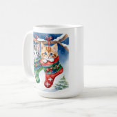 Twee Kittens in kerstkousen in de sneeuw Koffiemok (Voorkant links)