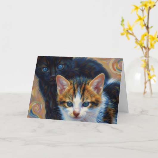 Twee Kittens Kunst Notitiekaart (Gele Bloem)